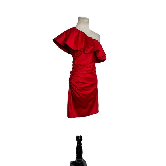 H&M red one shoulder ruffled ruched mini dress size 4 - Picture 13 of 13